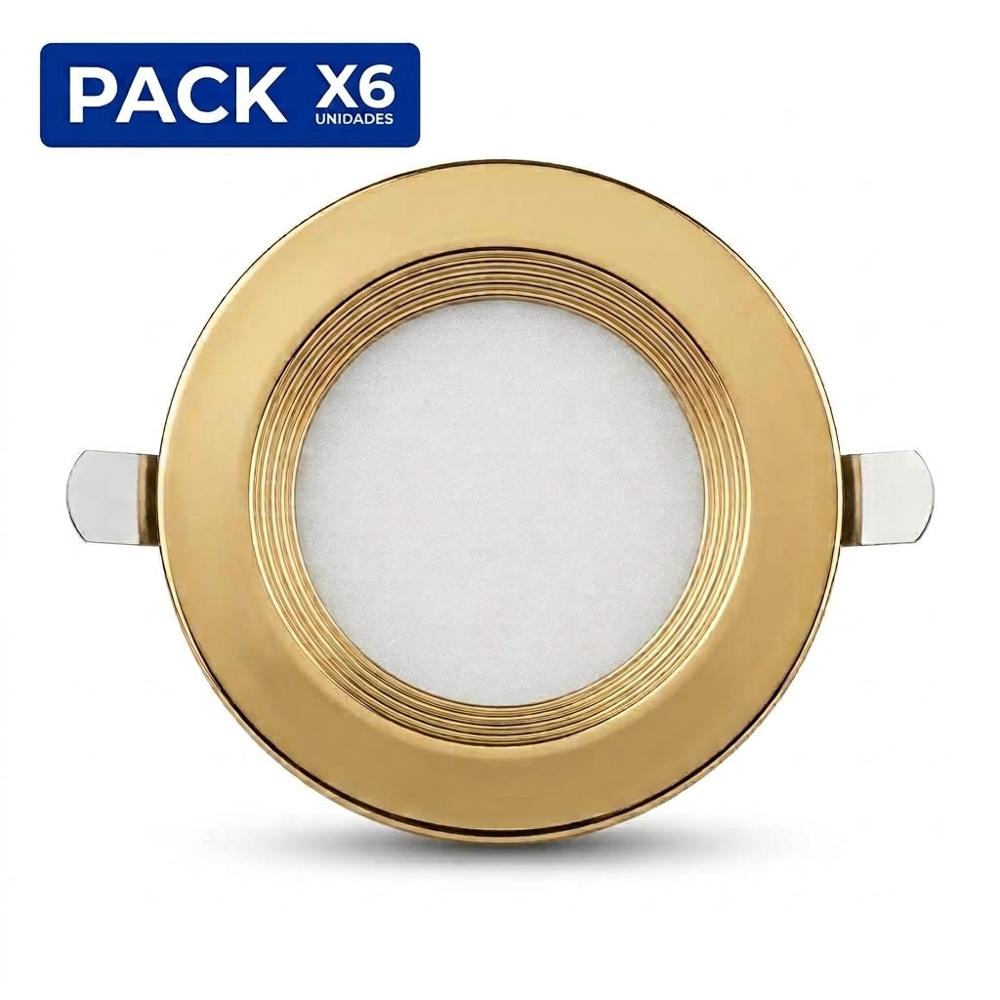 Pack x6 Spot Para Empotrar Caja Octogonal 9W 3 Tiempos color Dorado