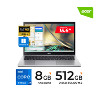 LAPTOP ACER A3 15.6 FHD Intel Core i7 1255U 8GB 512GB SSD Windows 11 Home