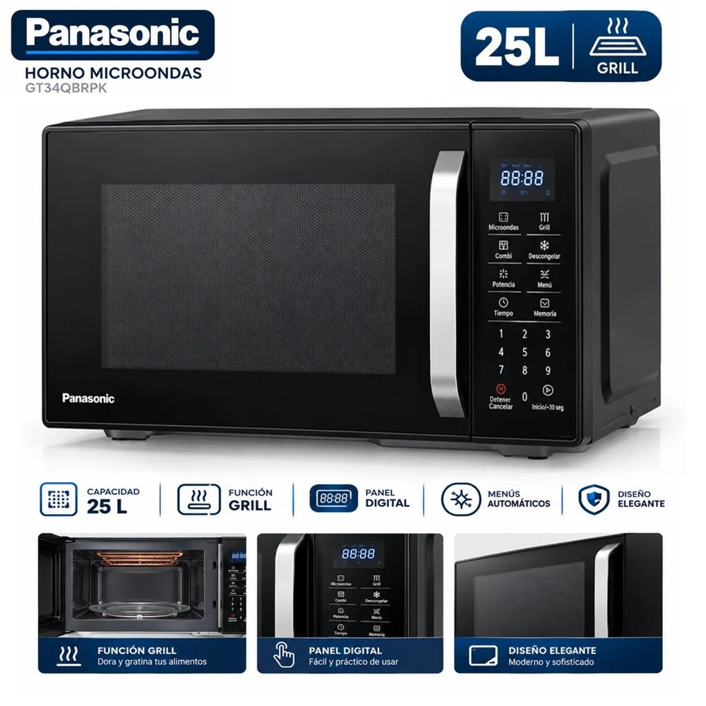 Horno Microondas Panasonic 25L Grill Dorador NN-GT34QBRPK