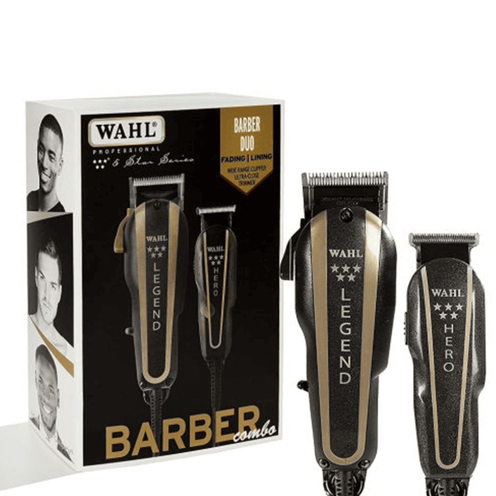 Combo Barbero Profesional Wahl 5 Star Legend mas Hero Cortadora y Trimmer con Cable Negro Dorado