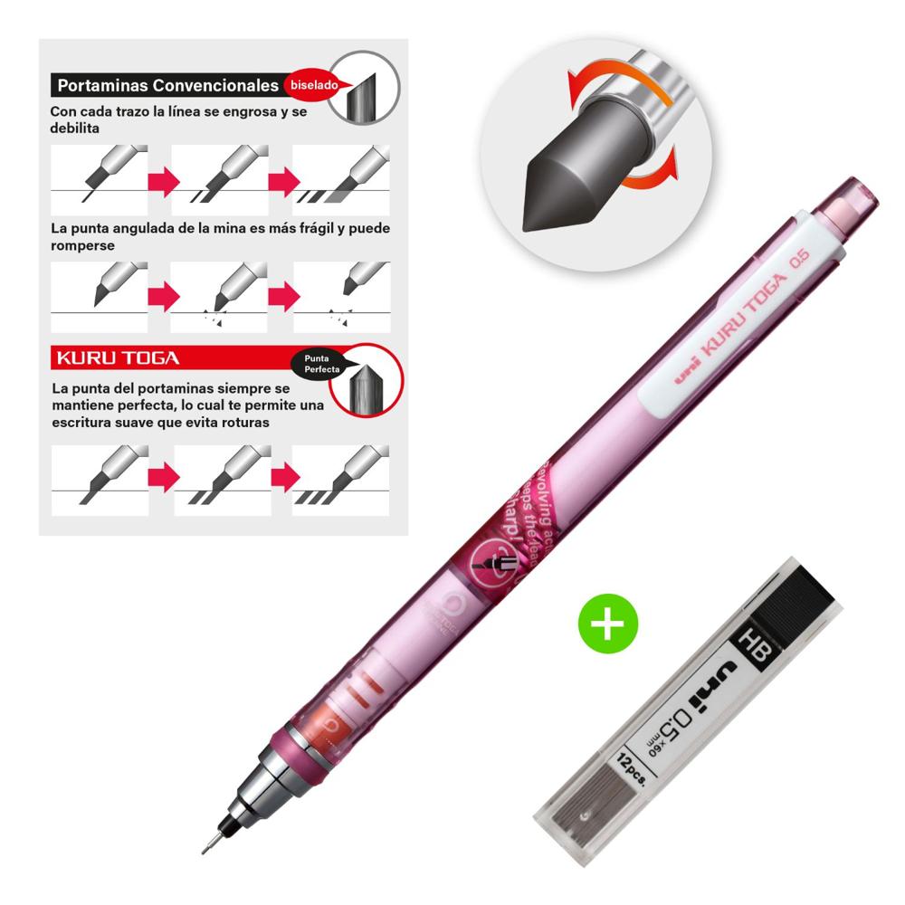 UNI Kurutoga Portaminas auto-tajable Rosado mas Minas HB de repuesto