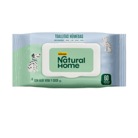 Toallitas Húmedas Natural Home Con Aloe Vera y Coco Para Mascotas - 20x15cm - 60 un