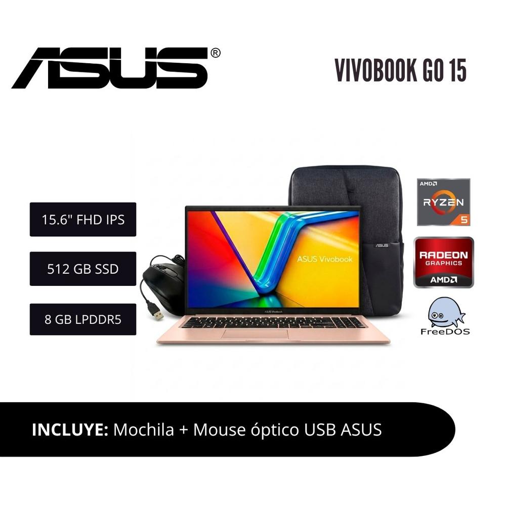 LAPTOP ASUS VIVOBOOK GO 15 15.6 FHD IPS RYZEN 5 8GB LPDDR5 512GB SSD ROSE PINK