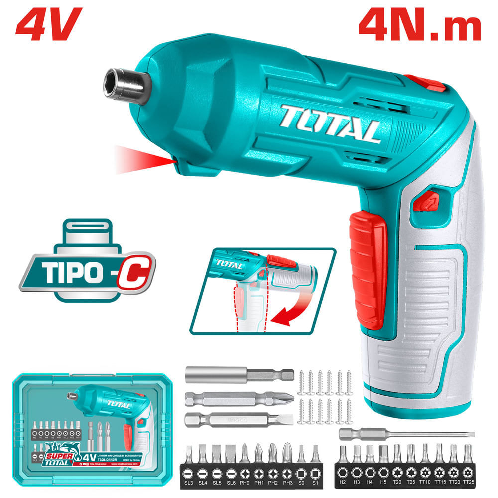 DESTORNILLADOR AJUSTABLE TIPO-C 4V HEX 1-4 240RPM 4N.M ACC 24PCS ESTUCHE