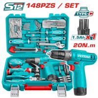 SET TALADRO 12V 20NM 1X1.5AH  HERRAMIENTAS 148 PIEZAS -  MALETIN