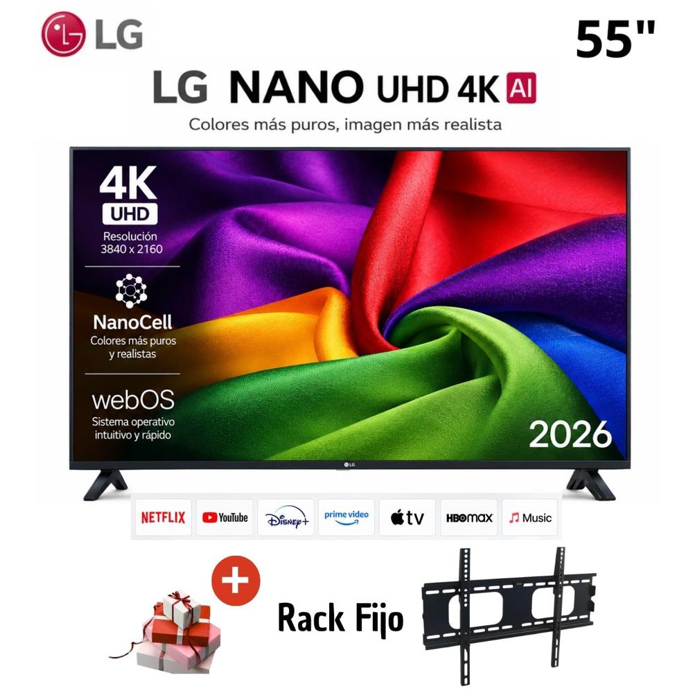 Televisor LG 55 Smart TV NanoCell UHD 4K 55NU800BPSB y Rack Fijo