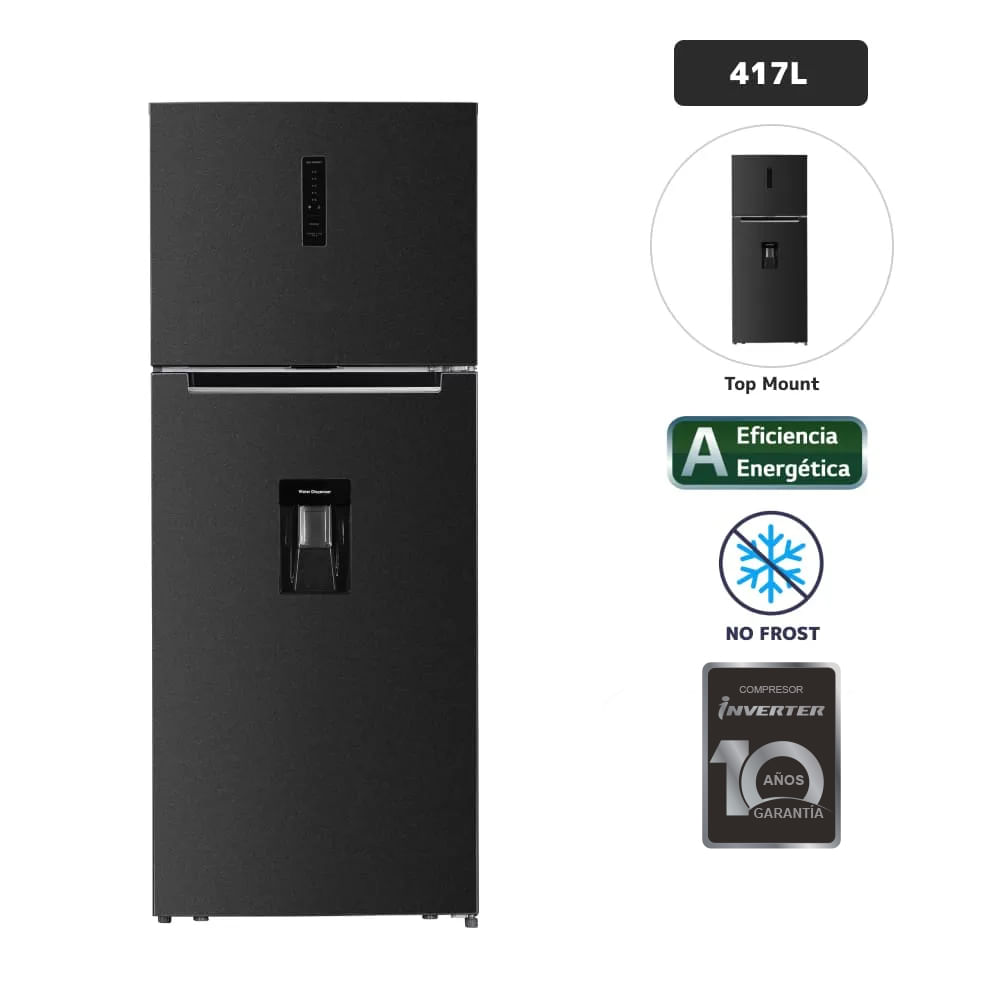 Refrigeradora BLACKLINE 417L No Frost TM 417L BI-INV Negro Inox