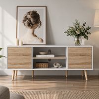 Mesa de Tv Vintage Amethyst Ventitas Perú Blanco y Rovere