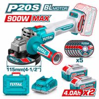 Amoladora Angular Inalámbrica Total 20V 4-12 Brushless 900W 2 Baterias Y Cargador