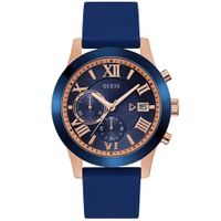 Reloj Guess Atlas W1055G2 Fecha Cronómetro Acero Rose Gold Correa de Silicona Azul