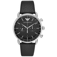 Reloj Emporio Armani Aviator AR11143 Fecha Cronómetro Correa de Cuero y Dial Negro