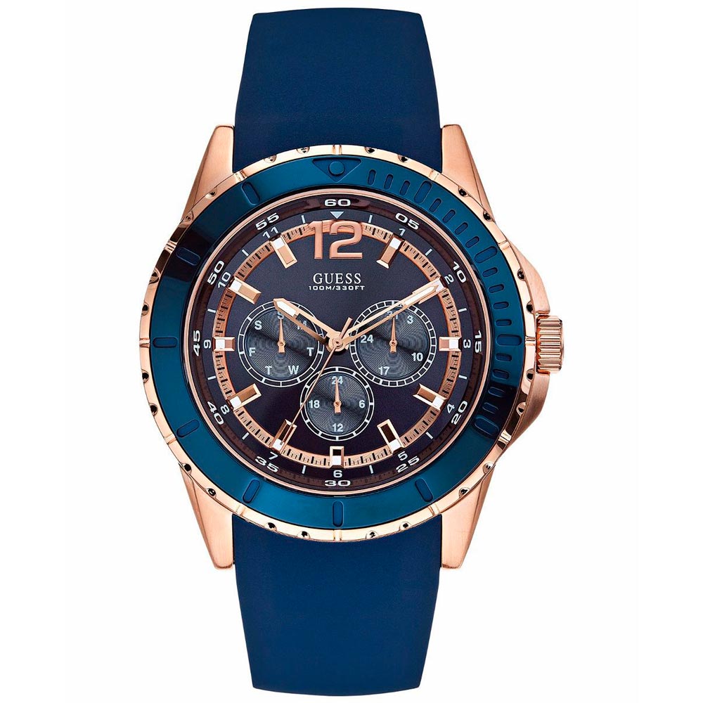 Reloj Guess U0485G1 Multifuncional Acero Rose Gold Correa de Silicona Azul