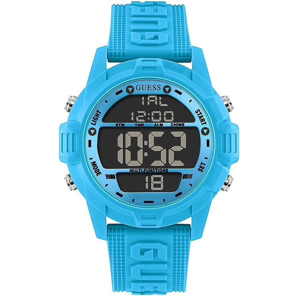 Reloj Guess Charge GW0050G1 Digital Luz de Fondo Correa de Silicona Celeste