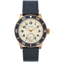 Reloj Nautica Houston NAPHST003 Acero Inoxidable Dorado Correa Cuero Azul