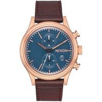 Reloj Nixon Station A11632629 Fecha Cronómetro Correa de Cuero Marrón Dial Azul