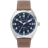 Reloj Nautica Battery Park NAPBTP002 Fecha Correa de Cuero Marrón Dial Azul