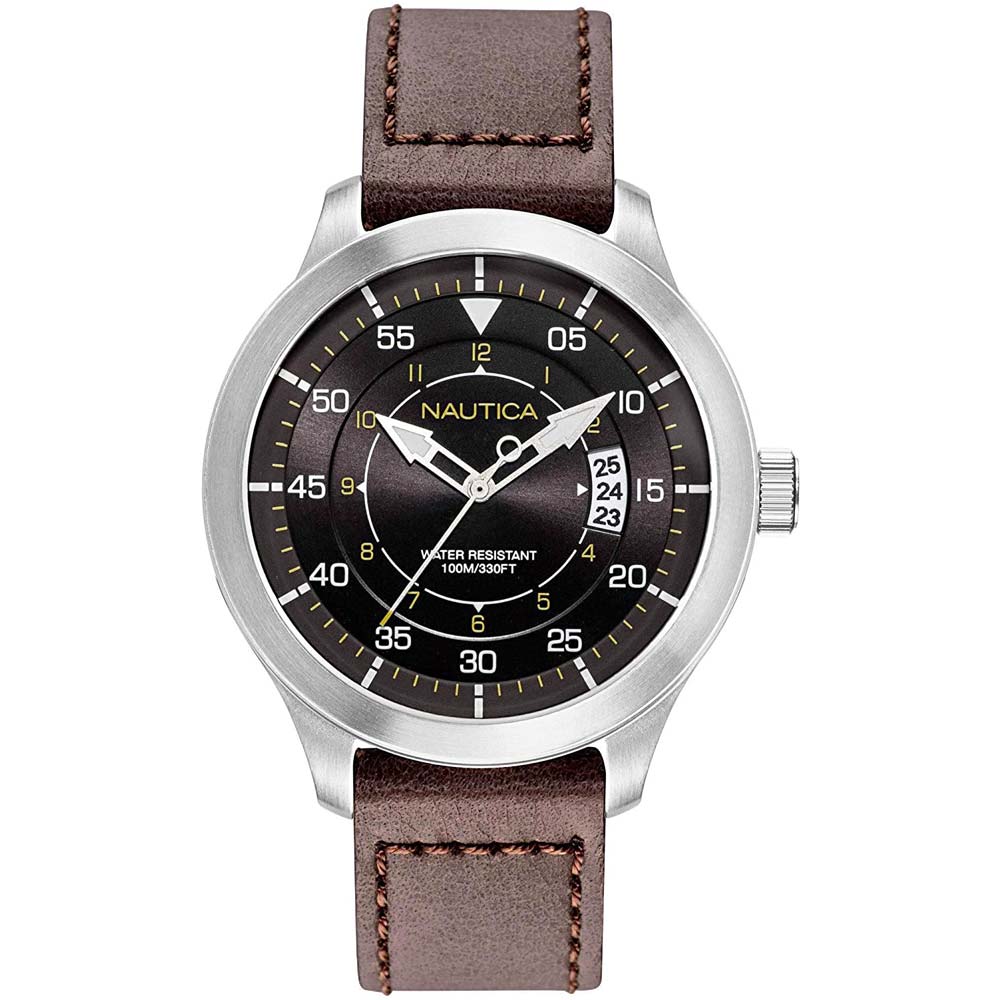 Reloj Nautica Point Loma NAPPLP903 Fecha Correa de Cuero Marrón  Dial Negro