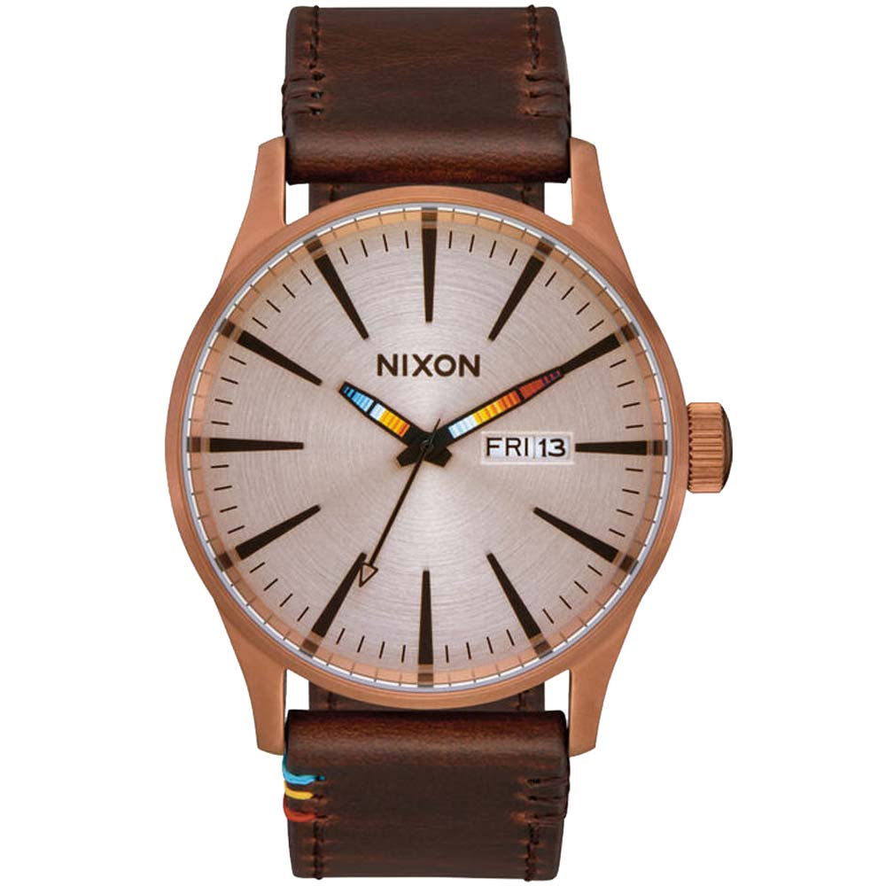 Reloj Nixon Sentry A1053173 Fecha Acero Inoxidable Correa de Cuero Marrón