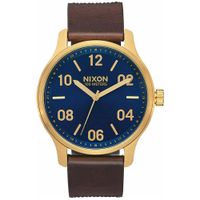 Reloj Nixon Patrol A12433210 Acero Inoxidable Dorado Correa de Cuero Marrón Dial Azul