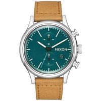 Reloj Nixon Station A11632535 Fecha Cronómetro Cuero Beige Dial Verde