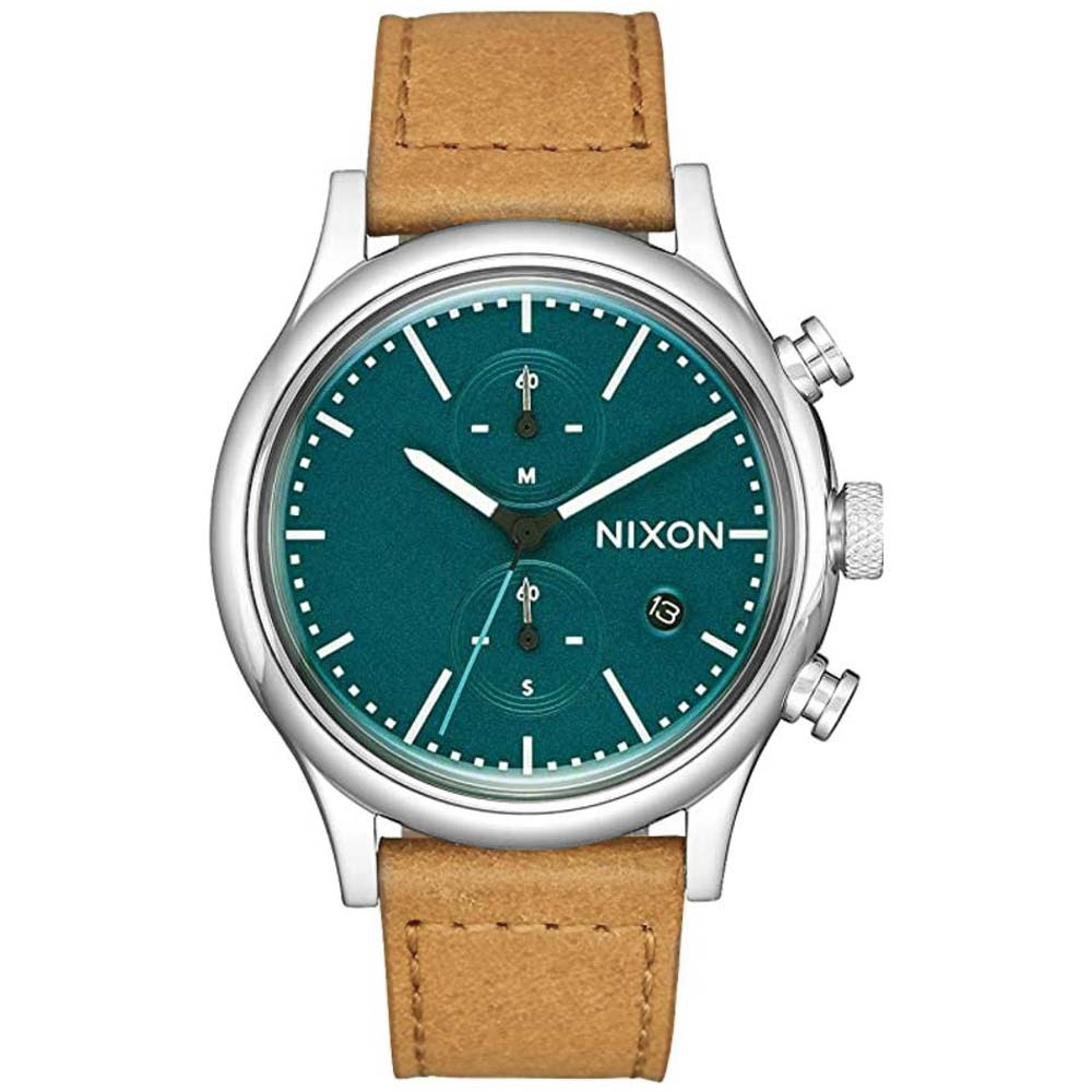 Reloj Nixon Station A11632535 Fecha Cronómetro Cuero Beige Dial Verde