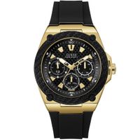 Reloj Guess Legacy U1049G5 W1049G5 Multifuncional Acero Dorado Correa de Silicona Negro