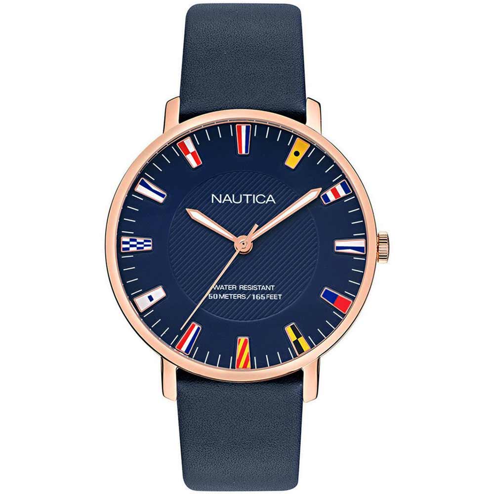 Reloj Nautica Caprera NAPCRF907 Acero Inoxidable Oro Rosado Correa de Cuero Azul
