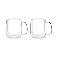 2 Tazas grandes doble pared 440 ml Vidrio Resistente al Calor