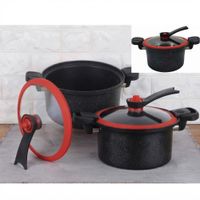 OLLA A MICROPRESIÓN CON TAPA DE VIDRIO ANTIADHERENTE DE 26CM COLOR NEGRO JASPEADO