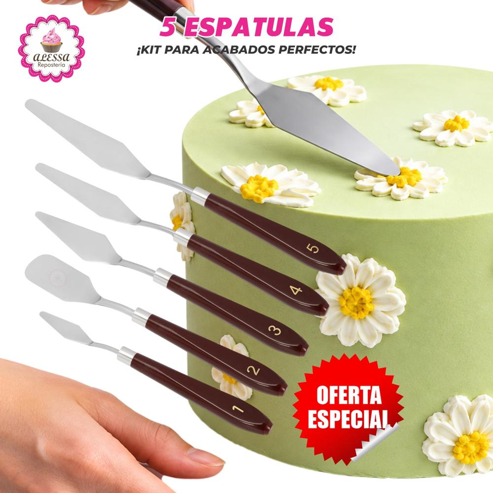 Set de 5 Espátulas de Acero Inoxidable para Decorar Tortas en Repostería