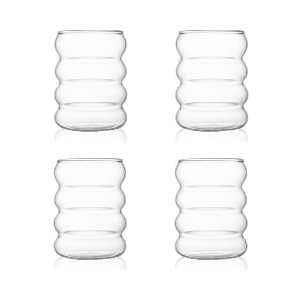 4 Vasos ondas  300 ml Vidrio Resistente al Calor