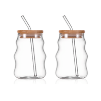 2 Vasos Montana liso con tapa de bambú y cañita de vidrio