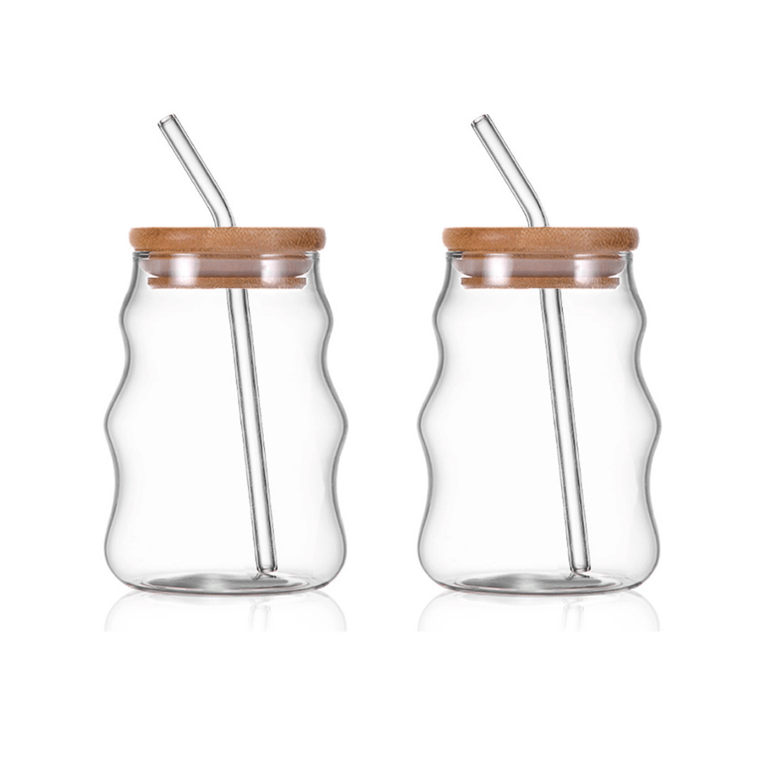2 Vasos Montana liso con tapa de bambú y cañita de vidrio