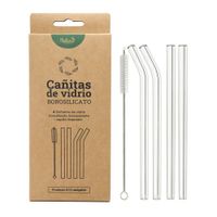 Set 4 Cañitas de Vidrio con Cepillo Limpiador