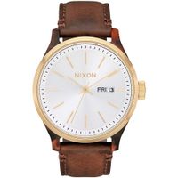 Reloj Nixon Sentry Luxe A12633169 Fecha Cuero Marrón Dial Blanco