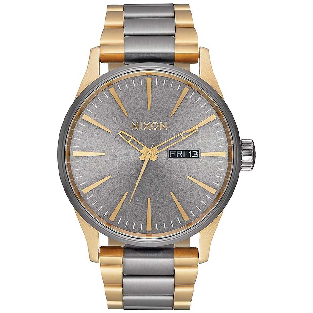 Reloj Nixon Sentry A356595 Fecha Acero Inoxidable Dorado Gris