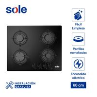 Encimera Vidrio Templado Sole A Gas 60cm SOLCO049