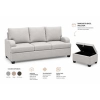 Juego de Sala Rumi Gris 321 Banqueta Baúl
