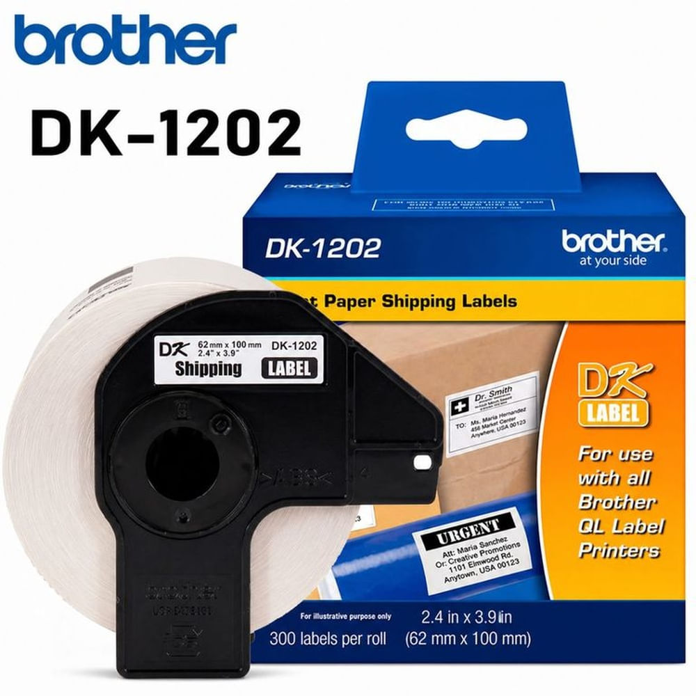 CINTA BROTHER DK-1202 TEXTO NEGRO SOBRE FONDO BLANCO 62MM X 100MM 300 ETIQUETAS