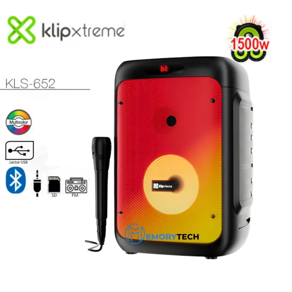 PARLANTE KLIP XTREME KLS-652 BOOMFIRE X 1500W INCLUYE MICROFONO RADIO FMUSBSD BLUETOOTH