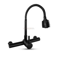 Griferia Mezcladora de Cocina Flexible de Pared 2 Modos de Chorro Negro mate