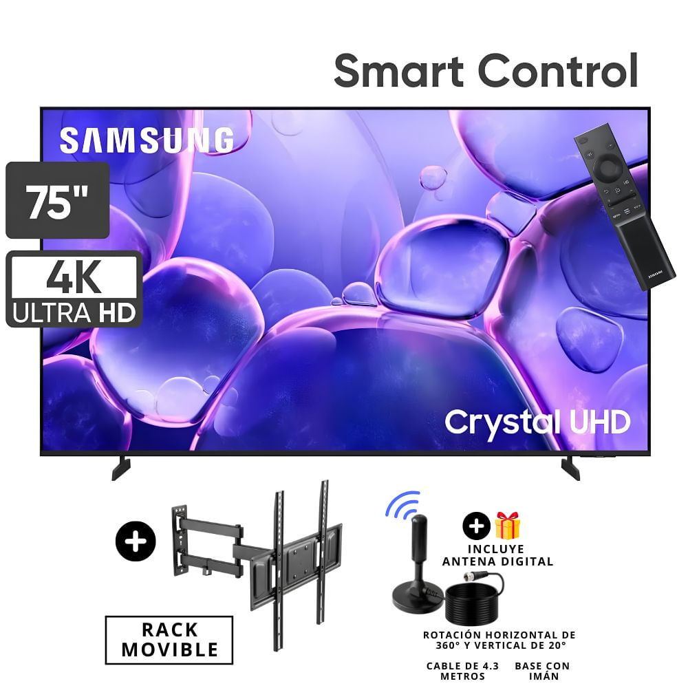 Televisor Samsung 75 Crystal  4k Uhd Smart Tv U8000f - Rack Movible