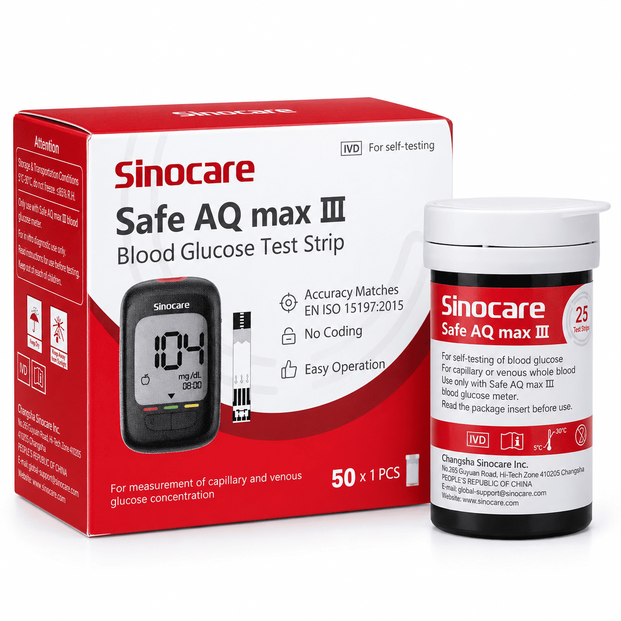 Tiras Reactivas Sinocare Safe AQ Max III x50 para Glucómetro