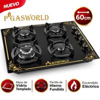 Cocina Empotrable  PGas 4 Quemadores Vidrio Templado 60cm  PGZ-5720