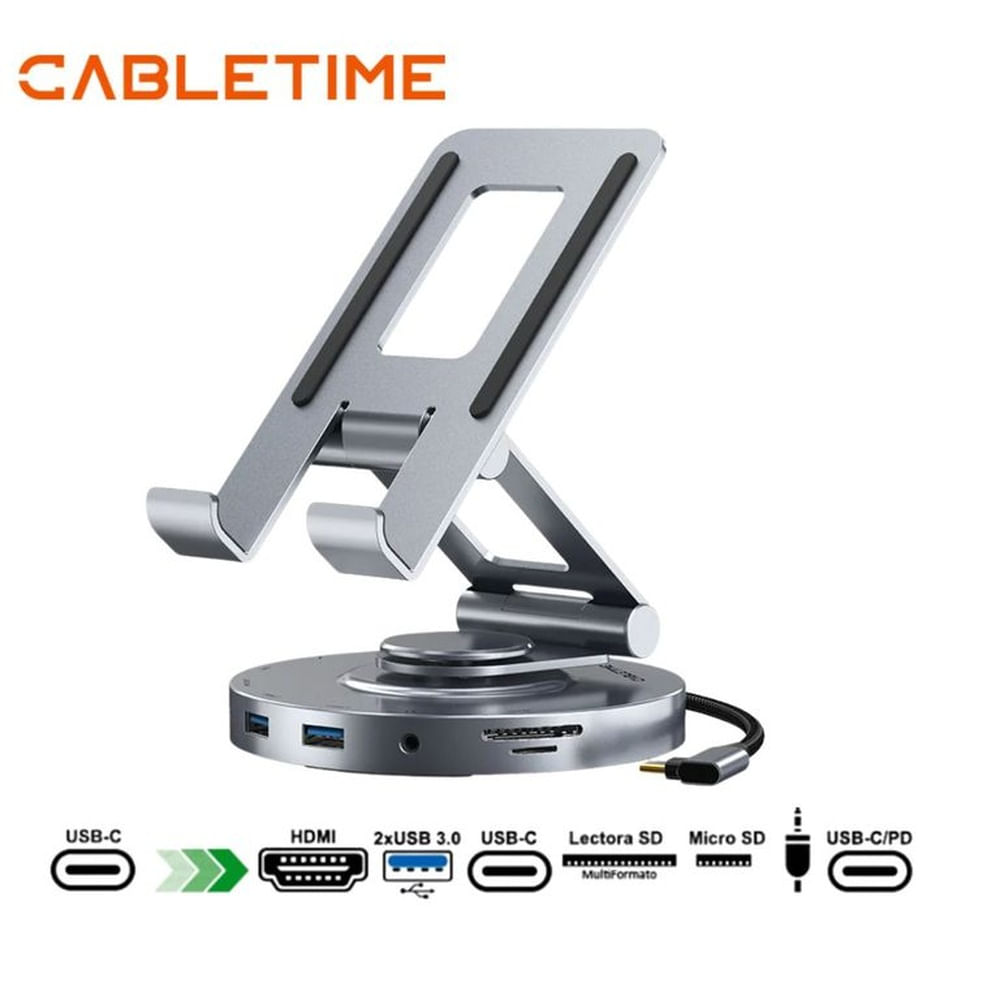 SOPORTE PARA TABLET + HUB CABLETIME CB02G 8 EN 1