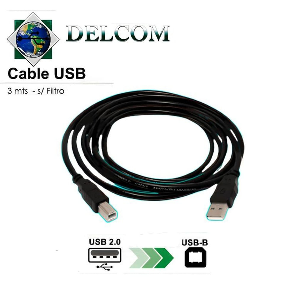 CABLE USB 2.0 3 METROS DELCOM PARA IMPRESORA