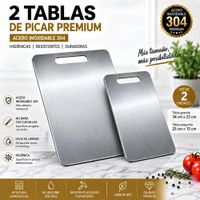 2 TABLAS DE PICAR ACERO INOXIDABLE 34x23 Y 25X15 CM DISEÑO PREMIUM.