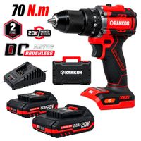 Taladro Atornillador Percutor Industrial 13mm Rankor RLID20001 20V 70Nm 2Bat x 2Ah Brushless