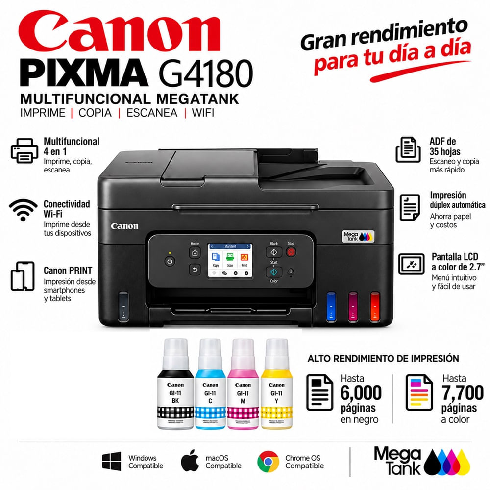 Impresora Canon G4180 Multifuncional Wi-Fi ADF Dúplex