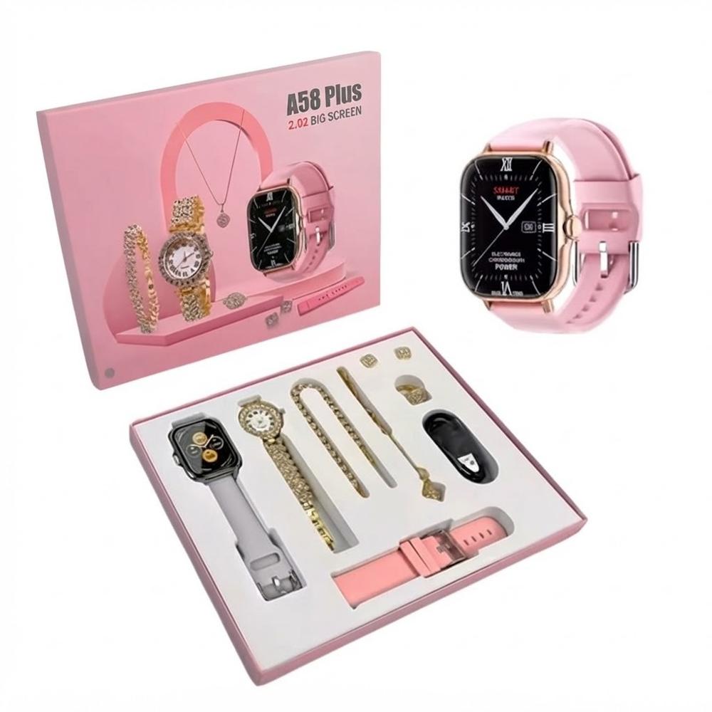 Smartwatch A58 PLUS Set Mujer con Accesorios Dorados y Corre